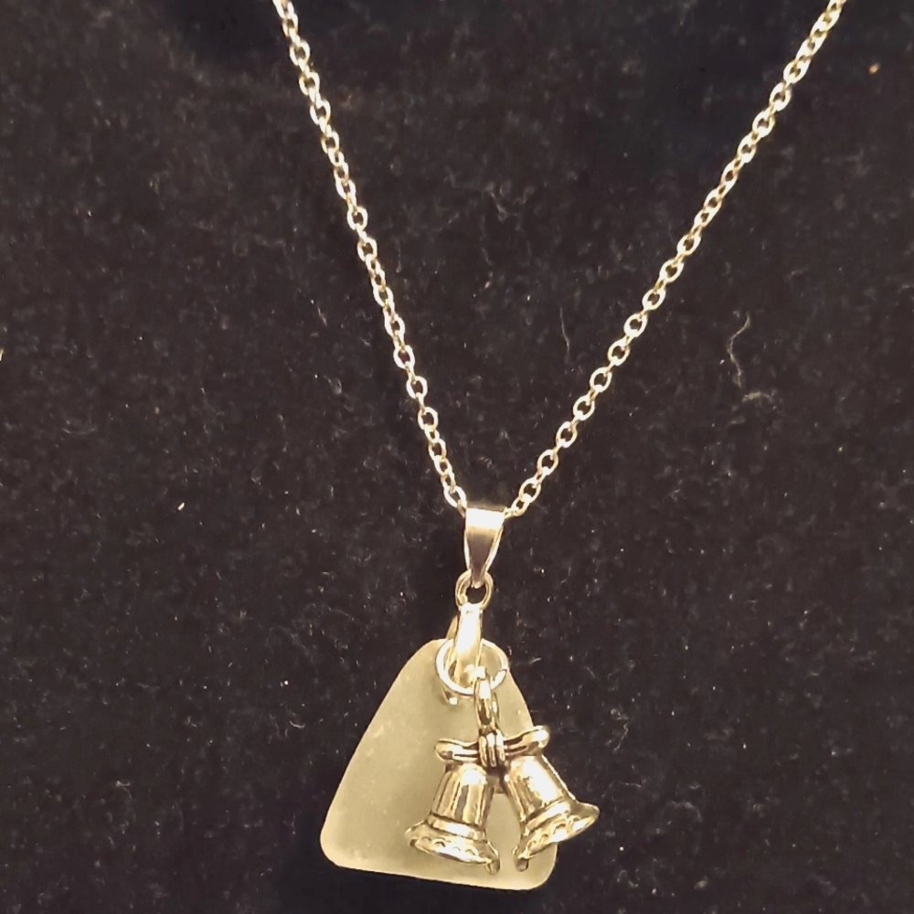 Handcrafted Christmas bells and Sea Glass necklace